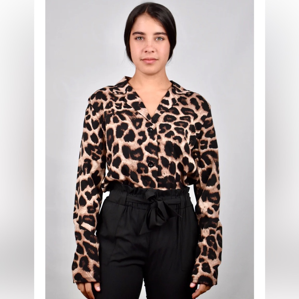 🌸 Light Brown Animal Print Chiffon Blouse